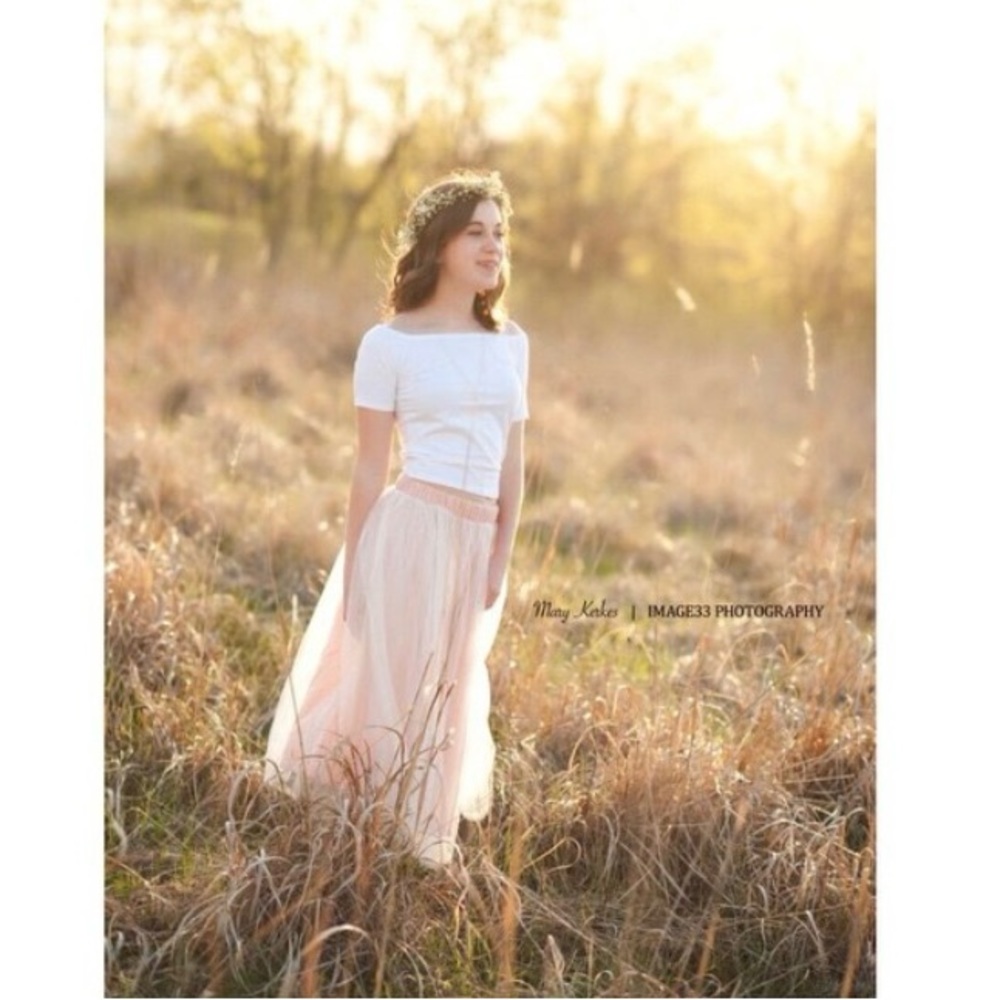 Light pink tulle skirt midi